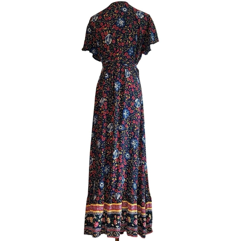 Zesica XL Blue Floral Boho Wrap Maxi Dress Cottage Casual Whimsigoth Retro - Picture 3 of 17